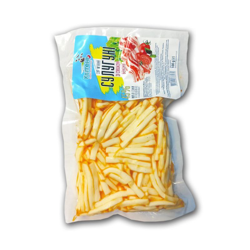 Сир м'який Квітень Сулугуні соломка зі смаком бекону 100г